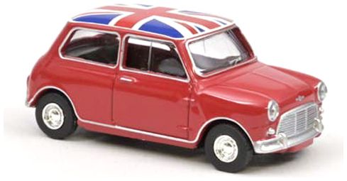 Available to Order – Mini Cooper S Tartan Red w/Flag on Roof 1964 Mini Jet 1:54 Norev Model (NOV 310521)