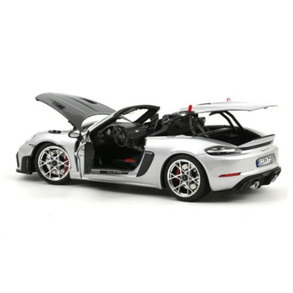 PRE ORDER STOCKS DUE SEPTEMBER / OCTOBER 2025 1/18 NOREV NV187270 2023 PORSCHE 718 SPYDER RS WITH WEISSACH PACK GT - SILVER METALLIC