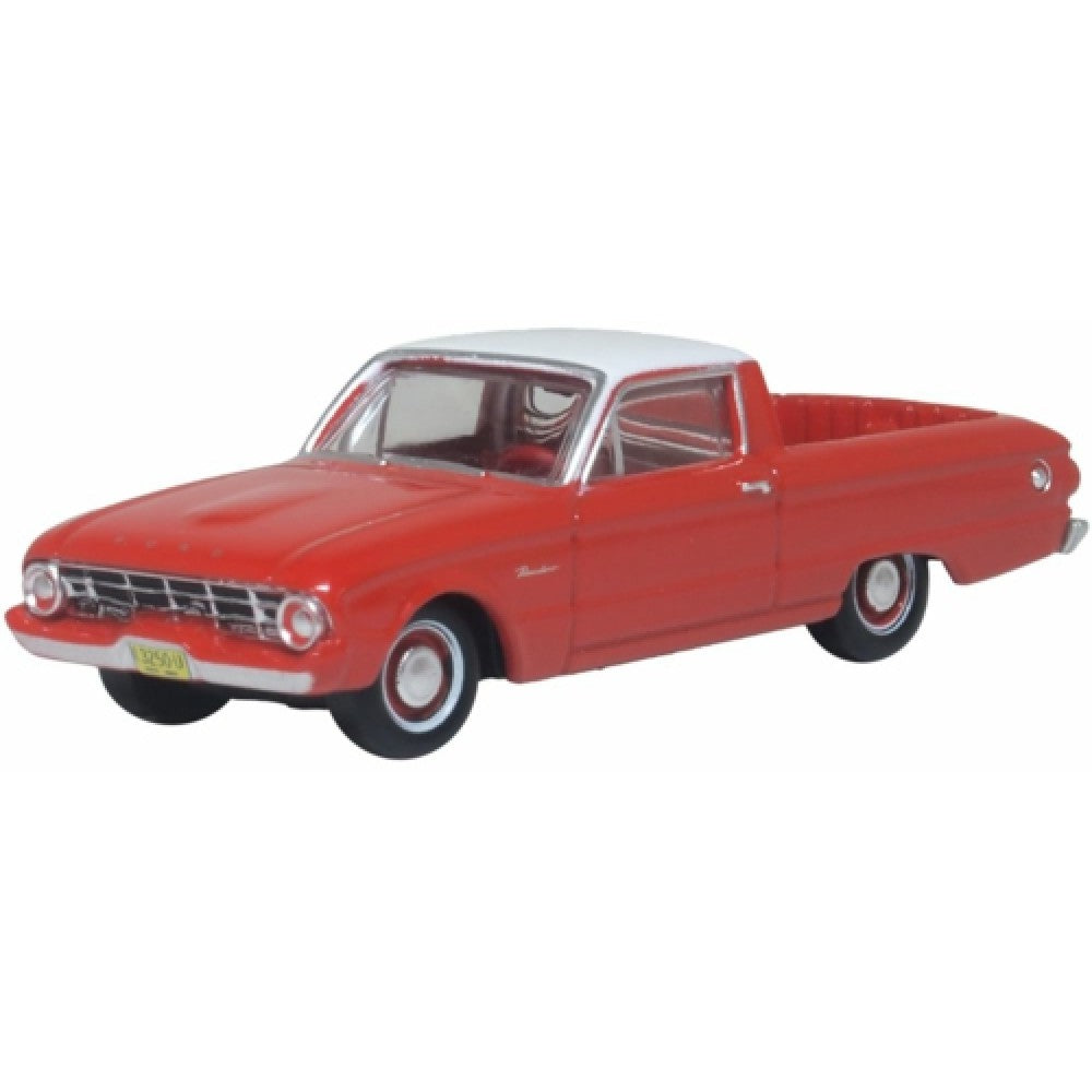 Available to Order – 1960 Ford Falcon Ranchero Monte Carlo Red/Corinthian White 1:87 Oxford Diecast Model (OX87FA60001)