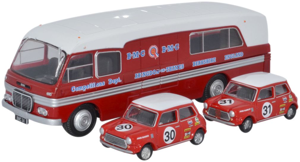 Available To Order – BMC Car Transporter & Two Minis BMC Compet 1:76 Oxford Diecast Model (OXF 76BMC003)