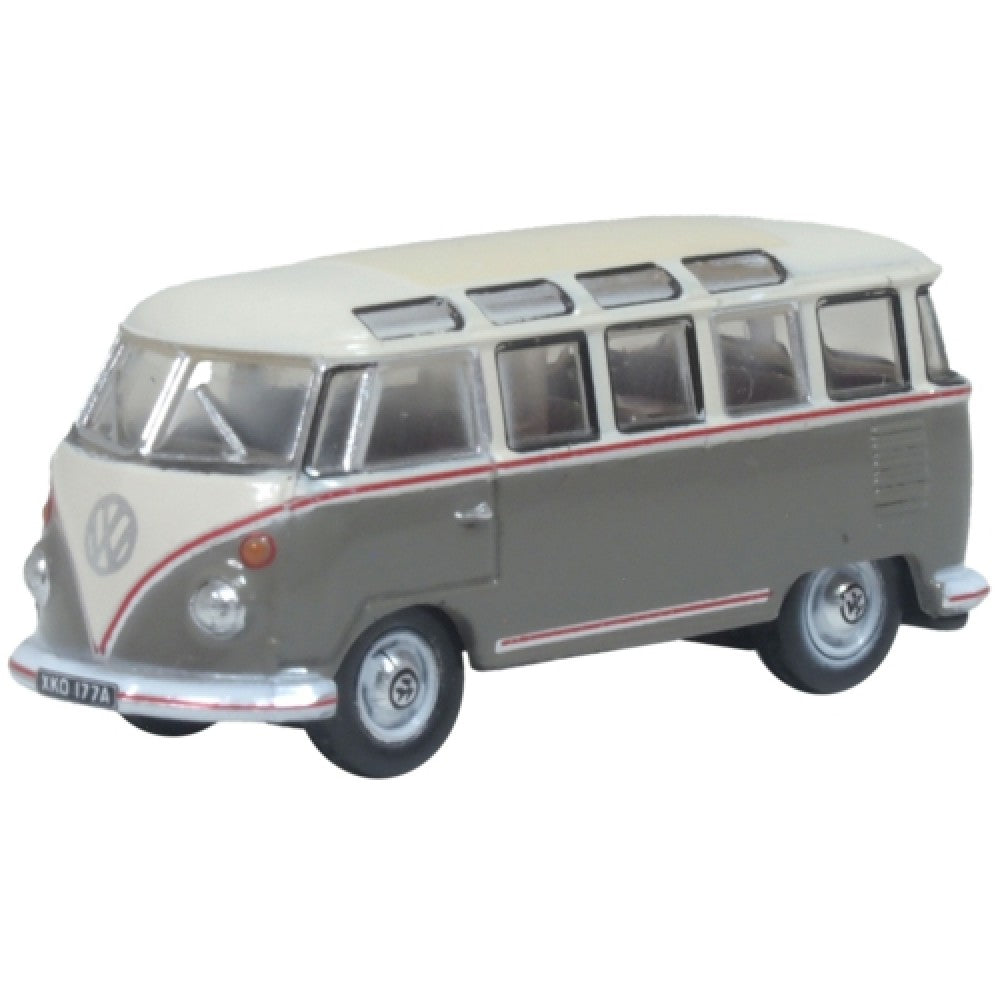 Available to Order – N Gauge VW Samba Bus Mouse Grey/pearl White Oxford Diecast Model (OXNVWS009)