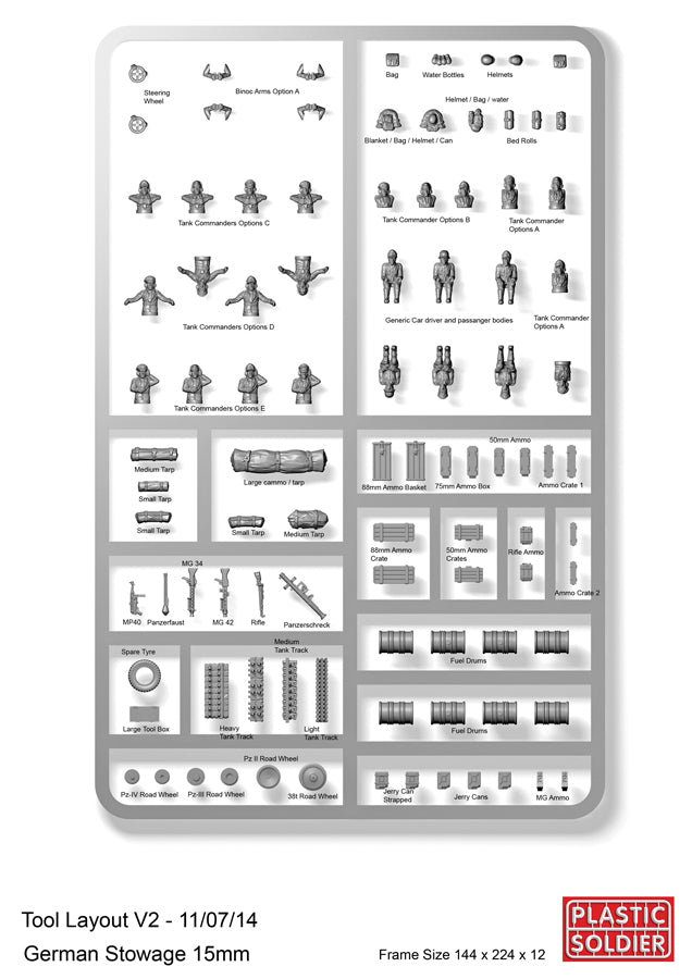 Available To Order – German Stowage and Tank Commanders 15MM Plastic Soldier Company Model (PLA WW2V15027)