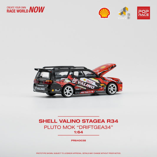Shell Valino Nissan Stagea R34 Pluto Mok Driftagea 34 1:64 Pop Race Model Car (PR640038)