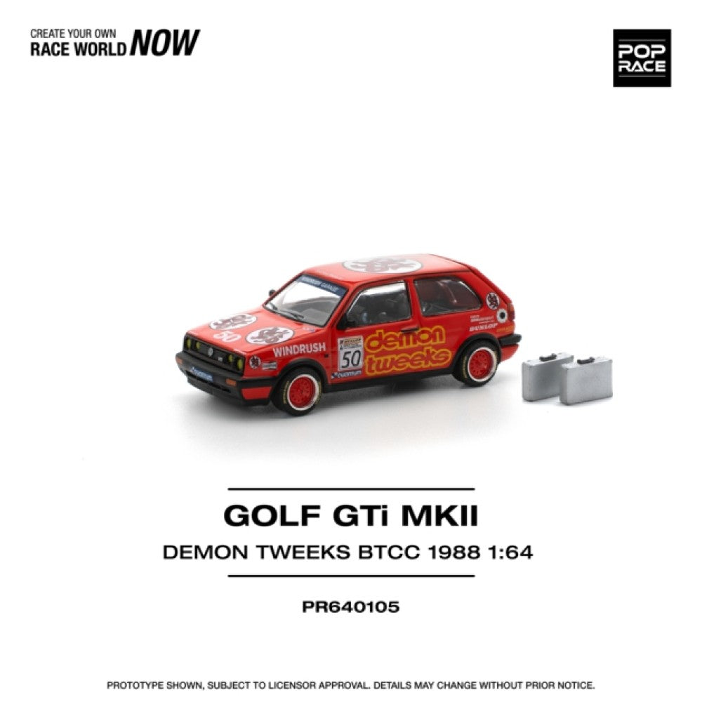 PRE ORDER STOCKS DUE SEPTEMBER / OCTOBER 2025 1/64 POP RACE PR640105 VW GOLF GTI MKII - TEAM DEMON TWEEKS BTCC 1988