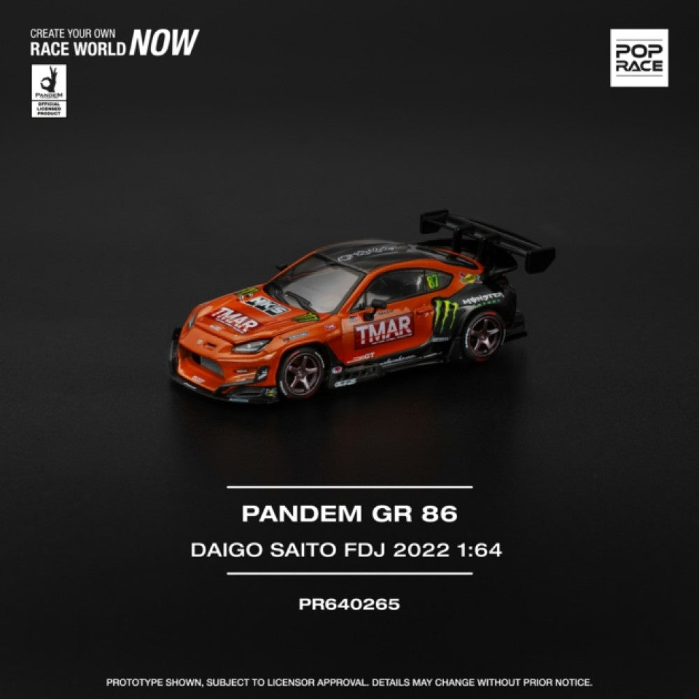 PRE ORDER STOCKS DUE NOVEMBER / DECEMBER 2025 1:64 POP RACE PR640265 TOYOTA PANDEM GR86 - DAIGO SAITO FORMULA DRIFT JAPAN 2022