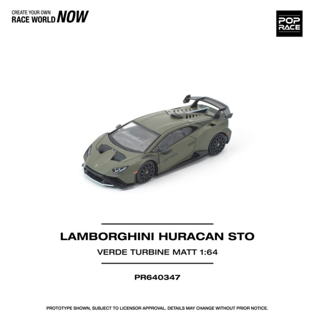 Pre-Order - 1:64 POP RACE Lamborghini Huracan STO Verde Turbine Matt PR640347 Stocks Due Aug / Sept 2026