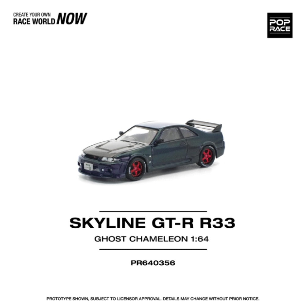 PRE ORDER STOCKS DUE DECEMBER 2025 / JANUARY 2026 1/64 POP RACE PR640356 NISSAN SKYLINE GT-R R33 GHOST CHAMELEON