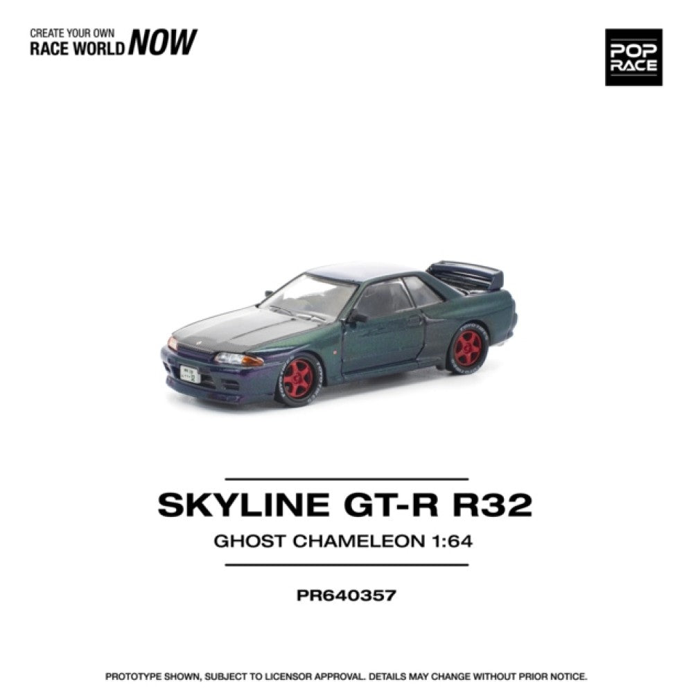 PRE ORDER STOCKS DUE DECEMBER 2025 / JANUARY 2026 1:64 POP RACE PR640357 NISSAN SKYLINE GT-R R32 GHOST CHAMELEON