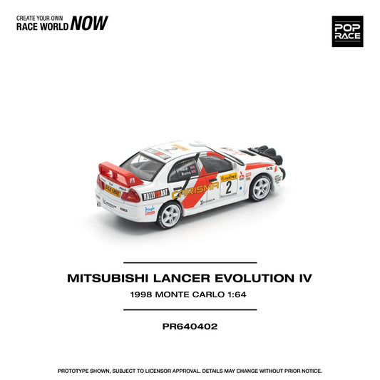 Pre-Order – Mitsubishi Lancer Evolution IV 1998 Monte Carlo Rally PR640402 Stocks Due Jul / Aug 2026 1:64 Pop Race Diecast Model Stocks Due Jul / Aug 2026