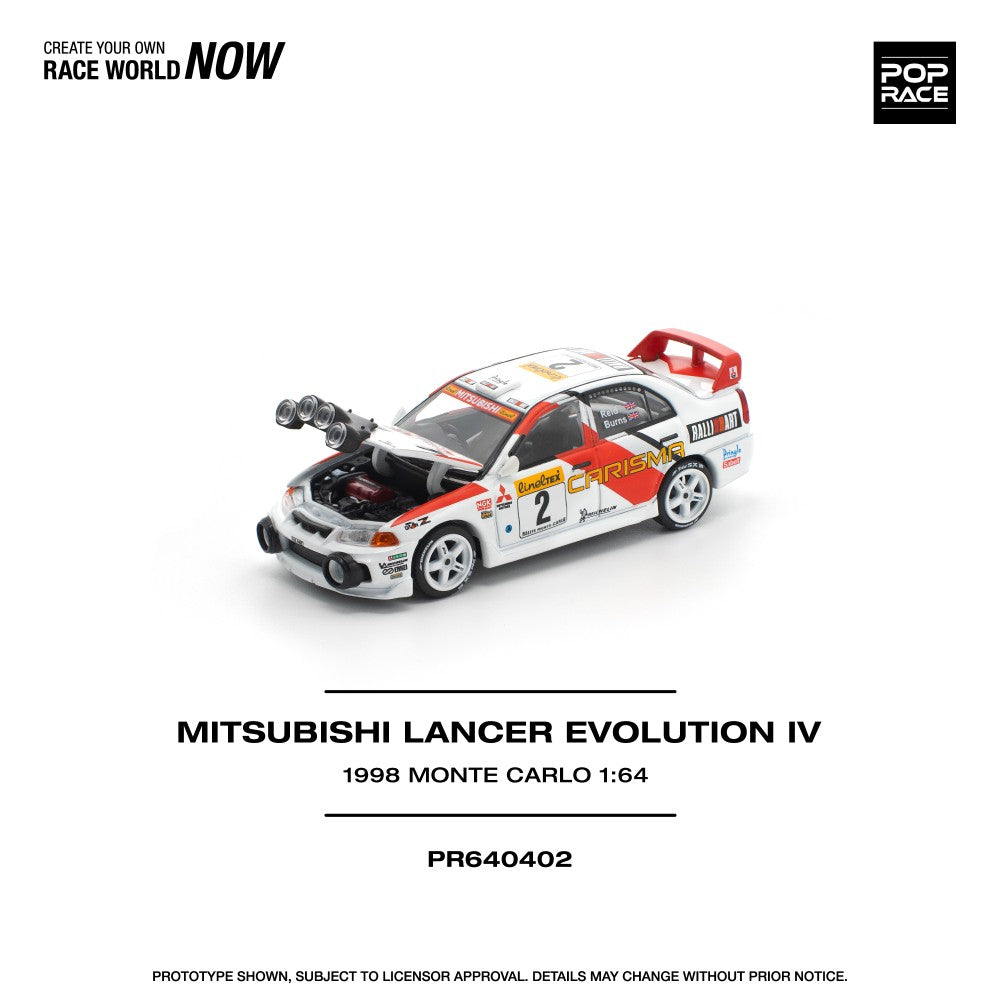 Pre-Order – Mitsubishi Lancer Evolution IV 1998 Monte Carlo Rally 1:64 Pop Race Model Car (PR640402) Stocks Due Jul / Aug 2026