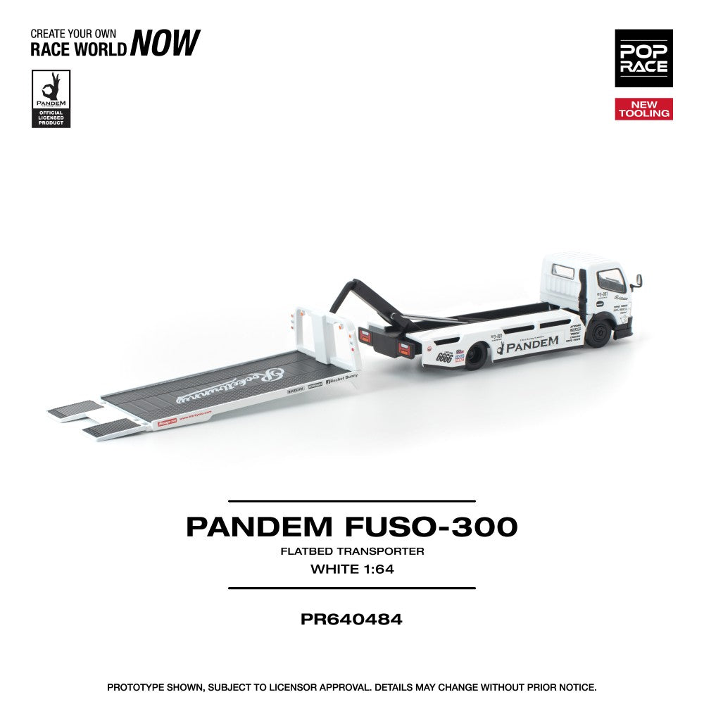 Pre-Order – Mitsubishi Pandem Fuso 300 Flatbed Transporter White New Tooling 1:64 Pop Race Model Car (PR640484) Stocks Due Oct / Nov 2026