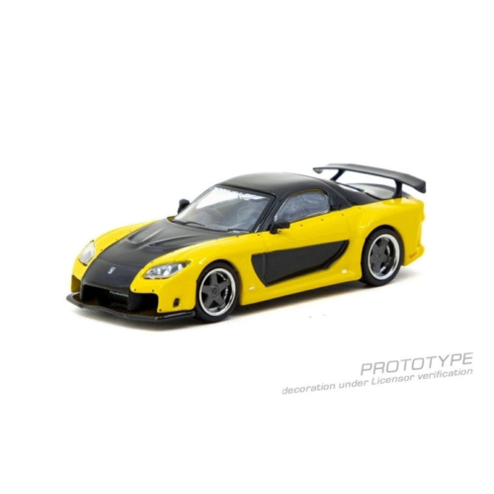 Available to Order - 1:64 TARMAC Mazda RX-7 Veilside Fortune7 Yellow/Black TCT64G075YE