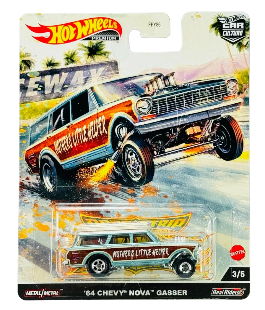1:64 HOTWHEELS HCK21 DRAG STRIP DEMONS 3/5 '64 CHEVY NOVA GASSER