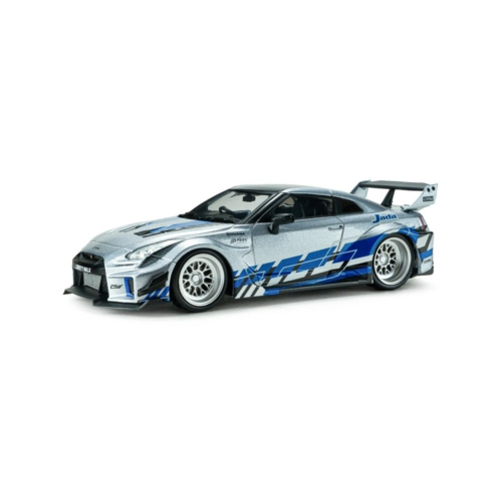 Available to Order – Nissan GT-R (r35) Liberty Walk Silhouette Silver and Blue Stripes 2020 1:43 Solido Model (SOL4311211)