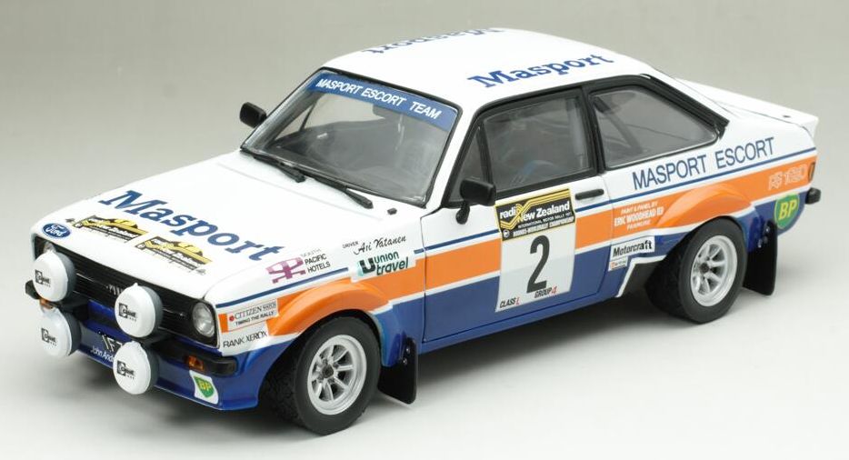 Available To Order – Ford Escort RS1800 #2 Vatanen Ari/Scott Jim 2nd S.Pacific Rally New Zealand 1977 1:18 (SUN H4665)