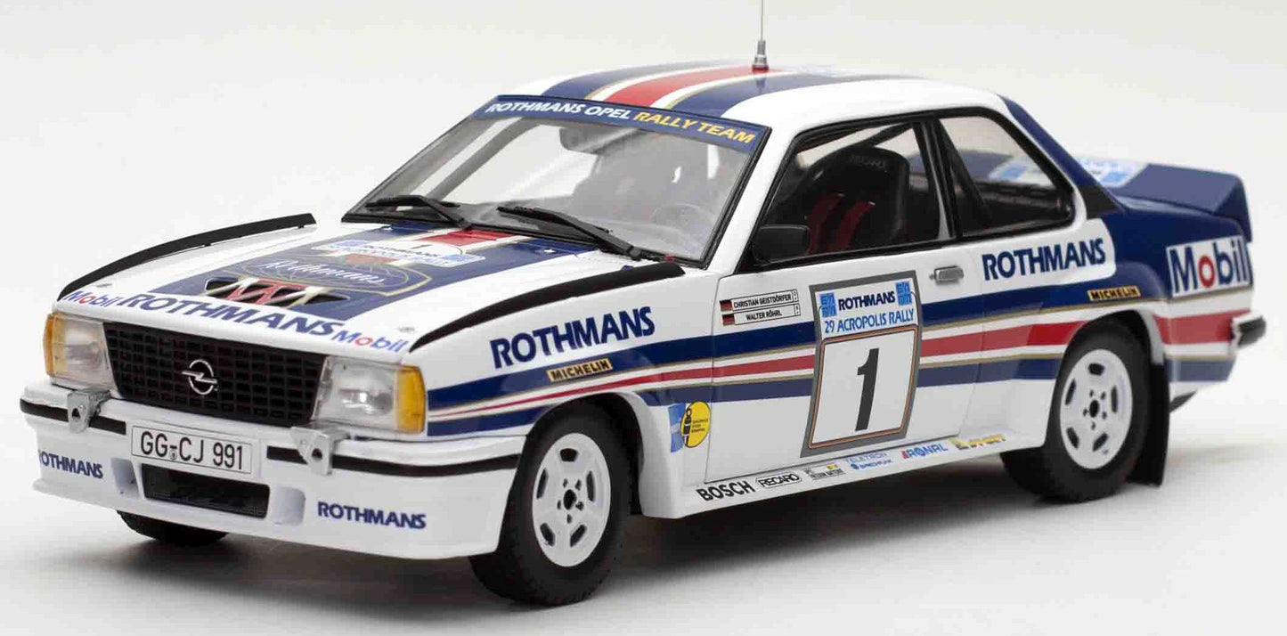 Available To Order – Opel Ascona 400 Rothmans Acropolis Rally 1982 W.Rohrl/C.Geistdorfer #1 1:18 (SUN H5379)