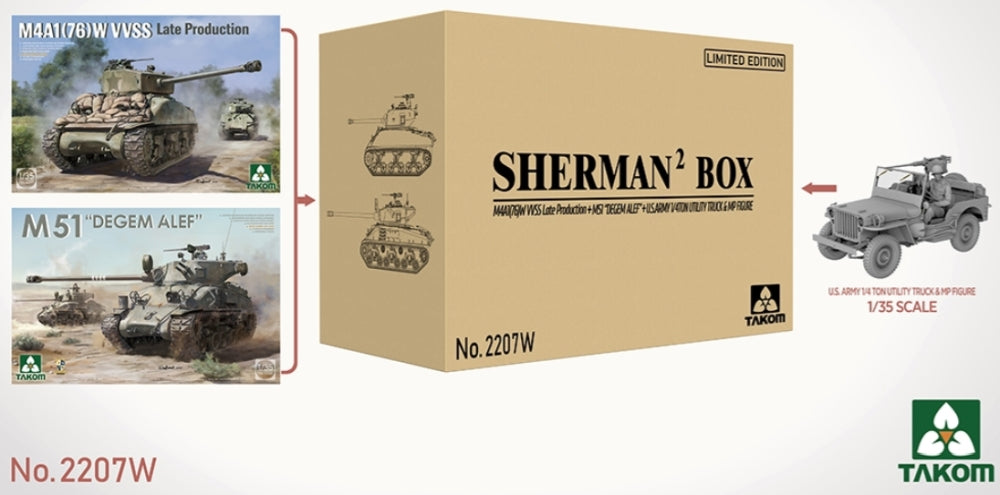 Sherman Big Box Limited Edition (2 Tanks + Jeep & Figure) 1:35 Takom Model