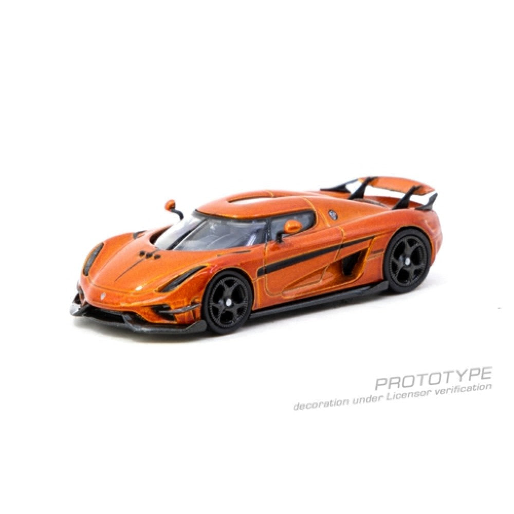 Available to Order – Koenigsegg Regera Orange Metallic/black Stripes 1:64 Tarmac Works Model (TCT64GTL017OR)
