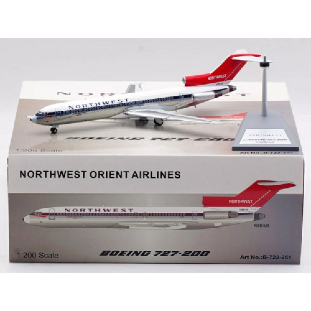 THIS ITEM IS AVAILABLE TO ORDER FROM OUR SUPPLIER - 1:200 WB MODELS WB722251 NORTHWEST ORIENT AIRLINES BOEING 727-251 N251US WITH STAND POLISHED