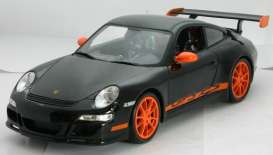 Available To Order – Porsche 911 (997) GT3 RS Coupe Black (Orange Wheels) 1:18 Welly Model (WEL 18015K)