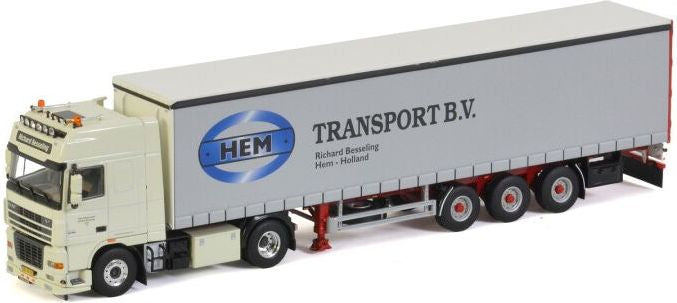 Available To Order – DAF Xf 95 Super Space Cab 4x2 Curtainside Trailer 3 Axle 'hem Transport' 1:50 WSI Models Model (WSI 01-3441)