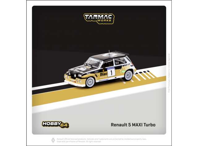 1:64 TARMAC TC-T64TL061-86RDV01 1986 RENAULT 5 MAXI TURBO #1 FRANÇOIS CHATRIOT / MICHEL PÉRINRALLY DU VAR, BLACK/GOLD