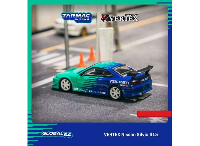 1:64 TARMAC TC-T64G023FA VERTEX NISSAN SILVIA S15 *FALKEN*, BLUE/GREEN