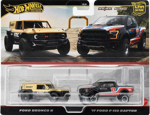 1/64 HOTWHEELS HRR77 PREMIUM TWIN PACK FORD BRONCO R AND '17 FORD F-150 RAPTOR
