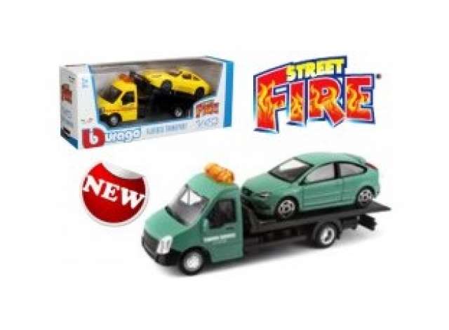 Ford Focus ST + Flatbed Transporter, green 1:43 Bburago Model