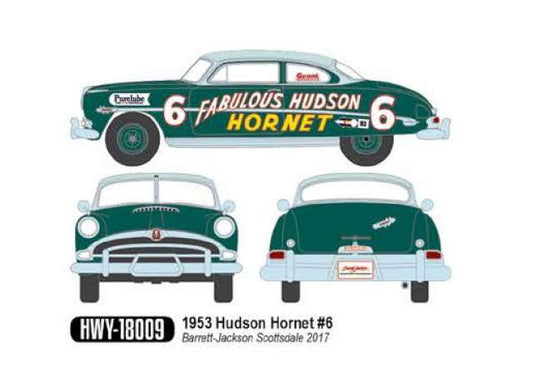 Pre-Order – 1953 Hudson Hornet #6 *Fabolous Hudson Hornet* Barrett Jackson Scottsdale 1:18 Highway 61 Model (hwy18009) – ETA. September 2026