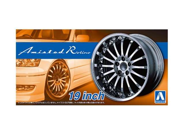 #85 Amistad Rotino 19 inch wheel & tire set, plastic modelkit 1:24 Aoshima Model