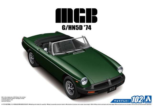 #102 1974 MG-B MK-3 BLMC G/HN5D, plastic modelkit 1:24 Aoshima Model