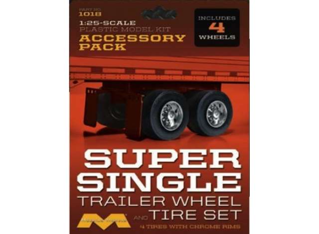 Pre-Order – Super Single Trailer Wheels & Tire Set of 4, plastic modelkit 1:25 Moebius Model (moes1018) – ETA. September 2026