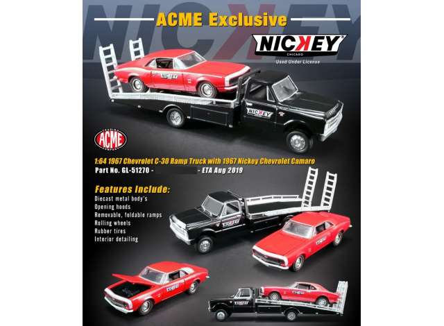 1967 Chevrolet C-30 Ramp Truck with a 1967 *Nickey* Camaro 1:64 Acme Diecast Model