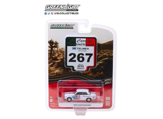 1:64 GREENLIGHT 13260-E LA CARRERA PANAMERICANA SERIES 2 2010 RALLY MEXICO 1972 DATSUN 510 #267