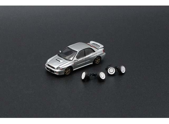 2001 Subaru Impreza WRX RHD with Extra Wheels, silver 1:64 BM Creations Model