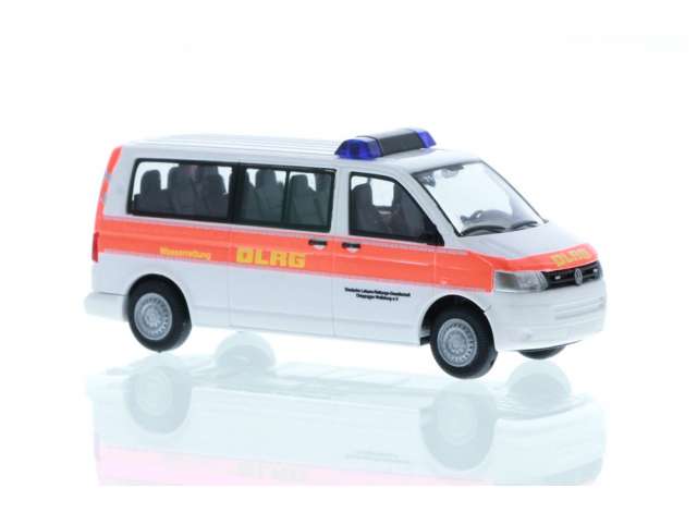 Available To Order – Volkswagen T5 *DLRG Wolfsburg*, red/white 1:87 Rietze Model (RZ53642)