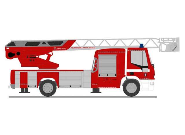 Available To Order – Iveco Magirus DLK Feuerwehr Halle/Saale, red 1:87 Rietze Model (RZ68584)