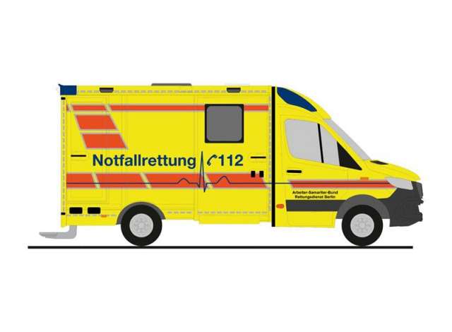 Available To Order – Mercedes Benz Sprinter *Str. ASB Berlin*, yellow/red 1:87 Rietze Model (RZ76260)