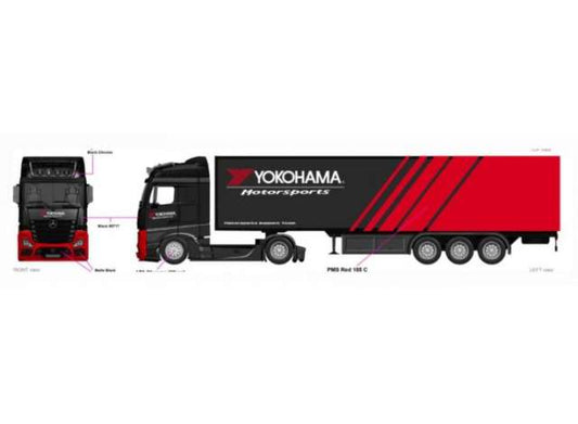 Mercedes Benz Actros Gigaspace Street Fire Haulers with Trailer *Yokohama*, red/black 1:43 Bburago Model