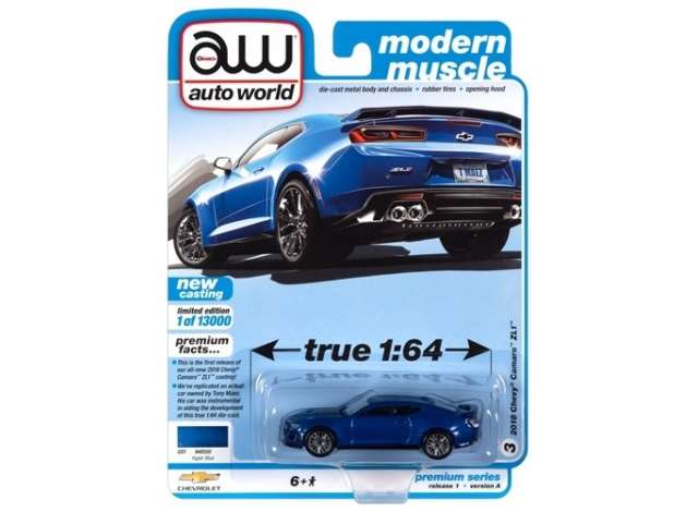 2018 Chevrolet Camaro ZL1, hyper blue metallic 1:64 Auto World Model