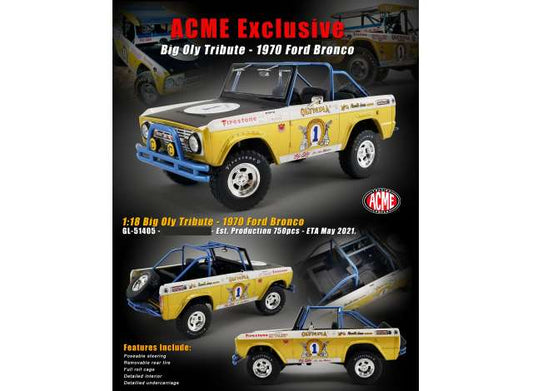 1970 Ford Bronco *Big Oly Tribute*, gold/white 1:18 Acme Diecast Model