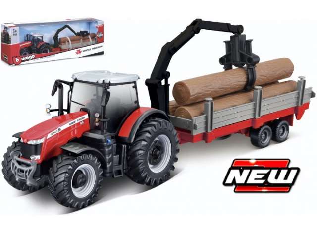 10 cm Massey Ferguson 8740S Tractor with Tree Forwarder, red Bburago Model