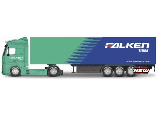 Mercedes Benz Actros Gigaspace Street Fire Haulers with Trailer *Falken*, turquoise/blue 1:43 Bburago Model