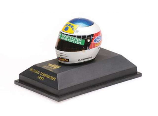 Pre-Order – 1993 Helmet Michael Schumacher Portugese GP, white/blue/red/yellow 1:10 Minichamps Model (mc510389305) – ETA. July/August 2026