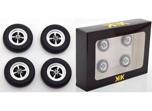 Pre-Order – Opel Kadett B Sport Wheel and Tyre Set, black/chrome 1:18 KK - Scale Model (kkdcacc011) – ETA. September 2026