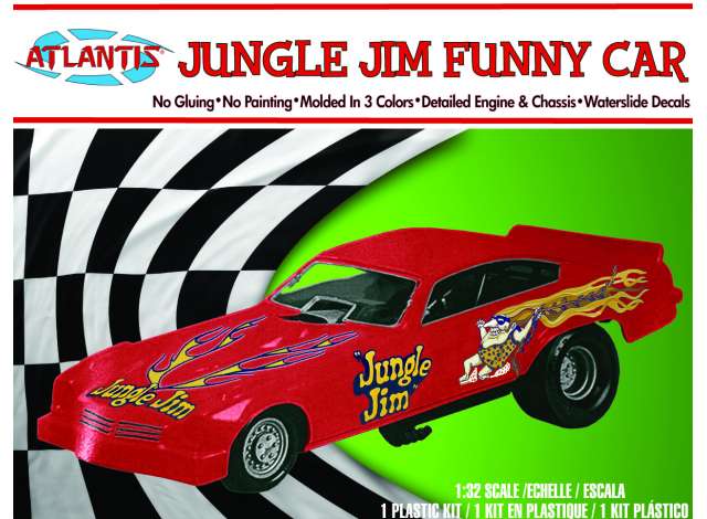 Jungle Jim Vega Funny Car, easy plastic modelkit no gluing, no painting with water slide decals 1:32 Atlantis Model