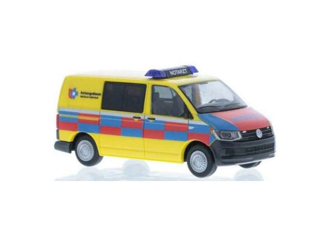 Available To Order – Volkswagen T6 Rettungsdienst Märkisch - Oderland, yellow/blue/red 1:87 Rietze Model (RZ53718)