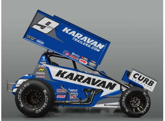 2021 Karavan Trailers Sprint Car #9 James McFadden, blue/white 1:18 Acme Diecast Model