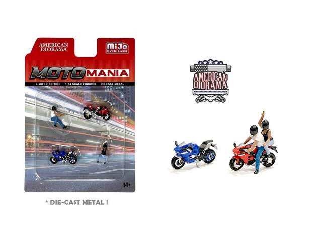 Moto Mania Figure set including 2 bikes 1:64 American Diorama Model